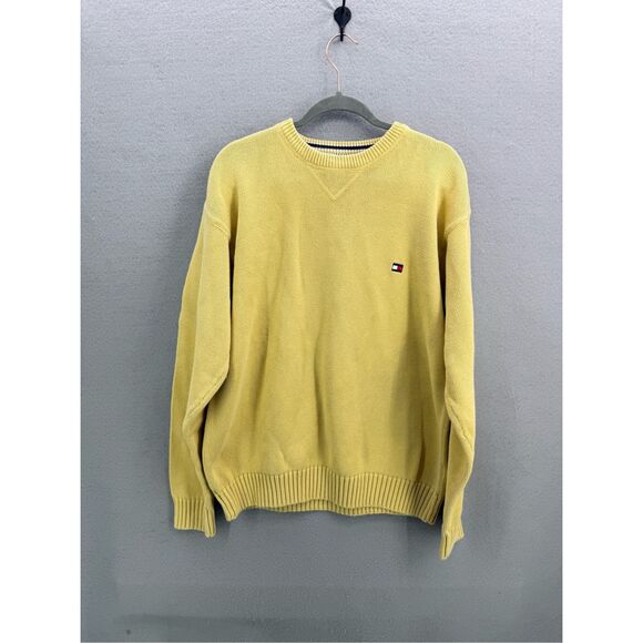 Vintage Y2K TOMMY HILFIGER Butter Yellow 100% Cotton Crew Neck Sweater Mens Size - Picture 1 of 7